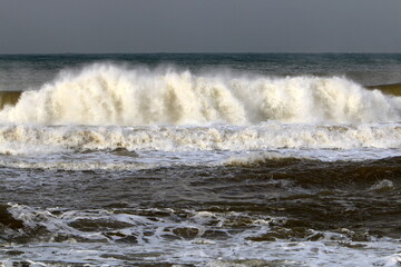 Storm on the Mediterranean Sea in northern Israel.