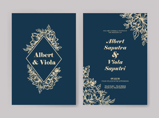 wedding invitation template with flower hand drawn decoration