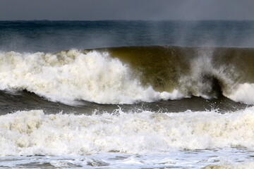 Storm on the Mediterranean Sea in northern Israel.