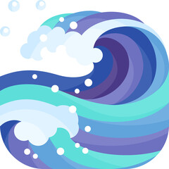 Sea wave flat glossy icon illustration square composition icon.