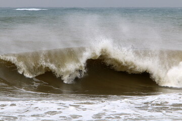 Storm on the Mediterranean Sea in northern Israel.