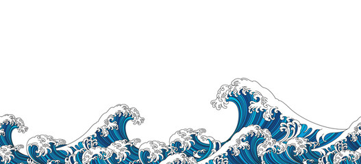 Japan wave oriental design seamless background illustration - obrazy, fototapety, plakaty