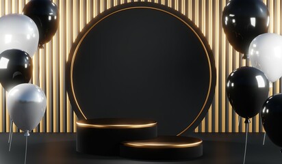 3D rendering of blank product background for cream cosmetics Modern black podium background