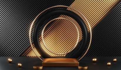 3D rendering of blank product background for cream cosmetics Modern black podium background