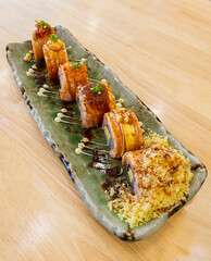 fish sushi roll in plate -Japanese food style