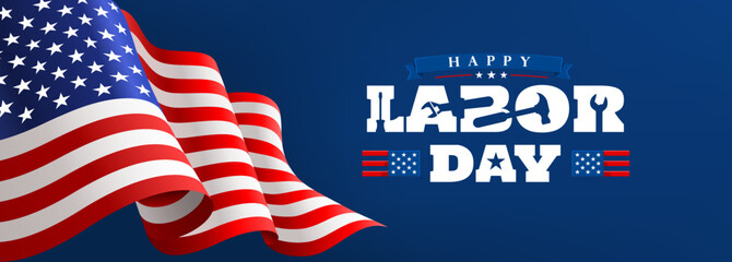 USA Labor Day Banner and poster template.USA labor day celebration with american flag on blue background.Sale promotion advertising banner template for USA Labor Day Brochures,Poster or Banner.