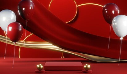 3D rendering of blank product background for cream cosmetics Modern red podium background
