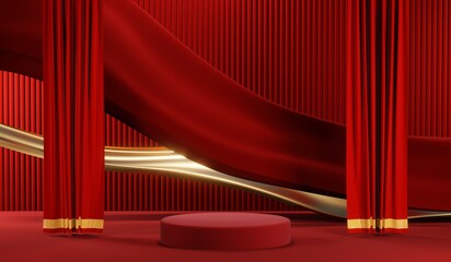 3D rendering of blank product background for cream cosmetics Modern red podium background
