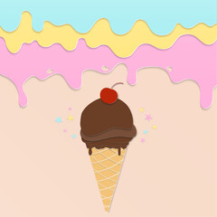Chocolate ice cream cone paper art banner