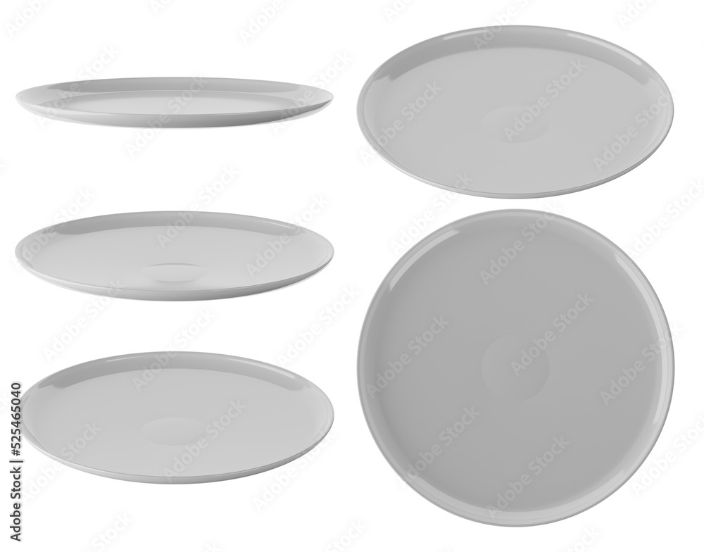 Wall mural set of white plate isolated on alpha background 3D Render