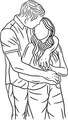 Happy Couple Boyfriend and Girlfriend Women Men Girl Line Art illustration