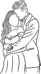 Couple Happy Wedding Women Men Wife Husband Line Art illustration