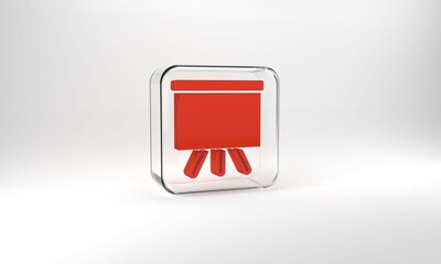 Red Chalkboard icon isolated on grey background. School Blackboard sign. Glass square button. 3d illustration 3D render