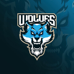 Fototapeta premium wolf mascot logo design vector with modern illustration concept style for badge, emblem and t shirt printing. angry wolf head illustration for sport and esport team.