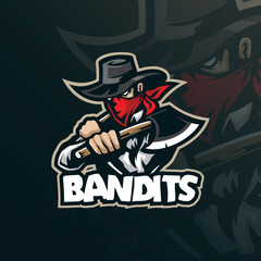 Bandits mascot logo design vector with modern illustration concept style for badge, emblem and t shirt printing. Bandits illustration with ax in hand.