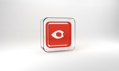 Red Film or movie cinematography rating or review icon isolated on grey background. Glass square button. 3d illustration 3D render