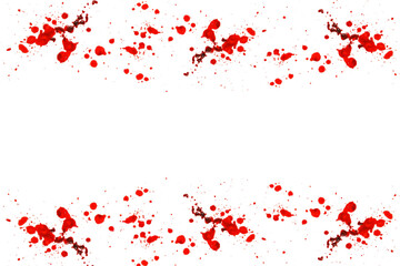  blood splatter and drops isolated On white background. bloody splatter frame. Spots of blood.Halloween frame.Crime scene. Murder and crime concept.blood streaks and blood stains in bloody splatter
