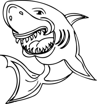 Shark fish doodle, Dangerous Shark cartoon drawing, line art illustration vector of shark fish, Fish clipart silhouette