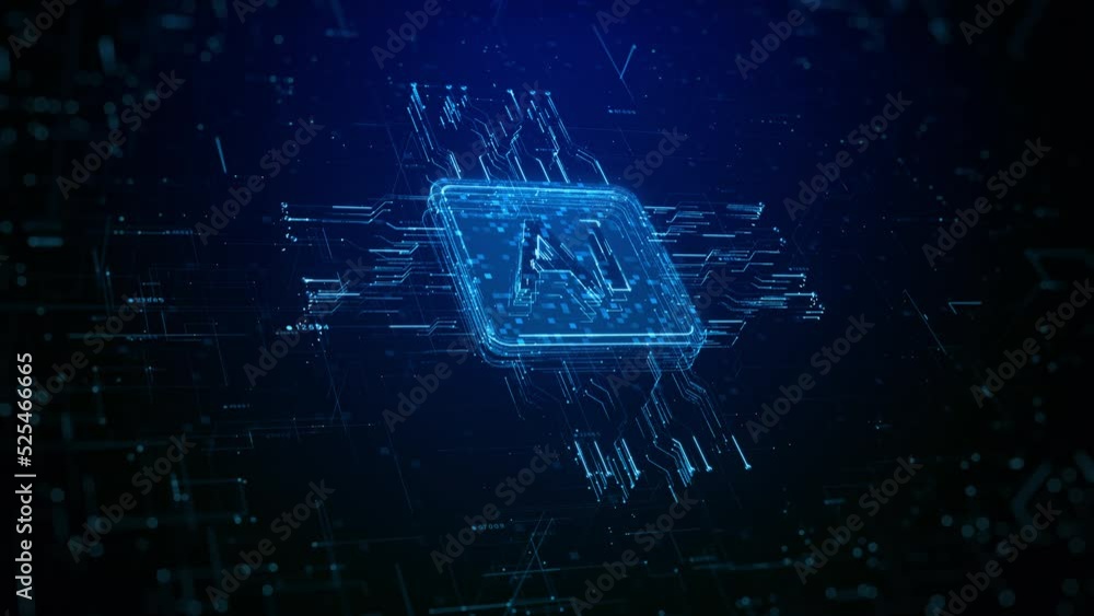 Poster blue particles ai logo technology digital data, technology network connection and futuristic technol