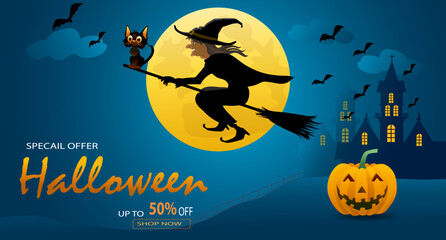 Happy Halloween sale banner or party invitation background. llustration