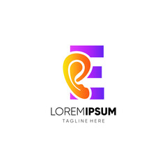 Letter E Human Ear Logo Design Vector Icon Graphic Emblem Illustration 