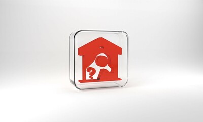 Red Warehouse check icon isolated on grey background. Glass square button. 3d illustration 3D render