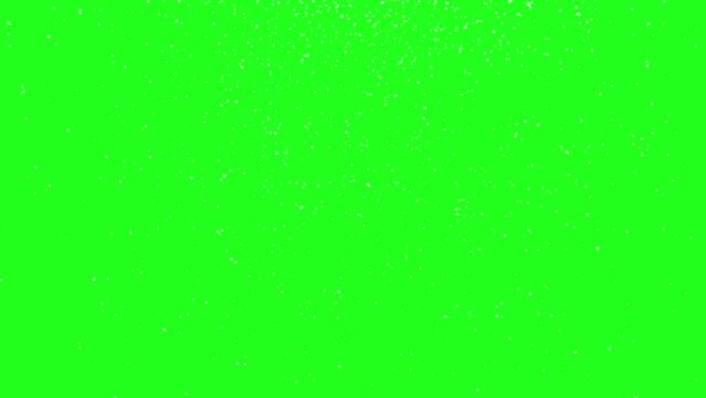 Animation of snow particles falling across the green screen. Snow particles coming down the screen on a chroma key background. Winter, cold, snow, ice concept