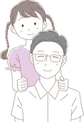 父親の肩たたきをする娘