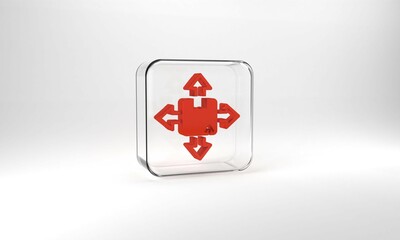 Red Carton cardboard box icon isolated on grey background. Box, package, parcel sign. Delivery and packaging. Glass square button. 3d illustration 3D render