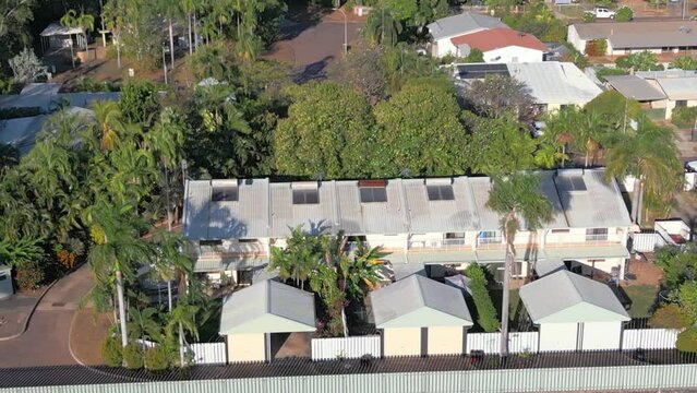 Ground-level Unit Complex With Townhouses And Small Backyards In The Suburban Area