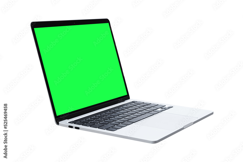 Wall mural laptop computer or notebook with green screen on transparent background - png format.