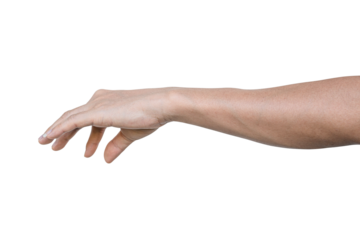 Closeup of male hand showing gesture sign on transparent background - PNG format.
