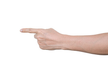 Closeup of male hand showing gesture sign on transparent background - PNG format.