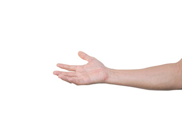 Closeup of male hand showing gesture sign on transparent background - PNG format.