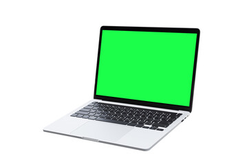 Fototapeta premium Laptop computer or notebook with green screen on transparent background - PNG format.