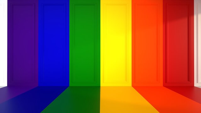 LGBT or lgbtq+ in transgender concept background cover inside empty room with a rainbow luxury room 3d rendering.	