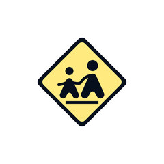 School zone road sign flat icon