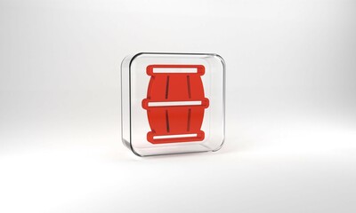 Fototapeta premium Red Wooden barrel with honey icon isolated on grey background. Glass square button. 3d illustration 3D render
