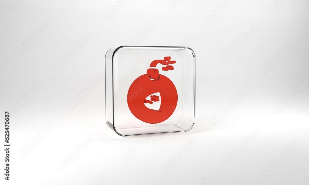 Poster red bomb ready to explode icon isolated on grey background. glass square button. 3d illustration 3d 
