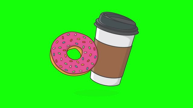 Donut And Coffee Cup On Green Screen Background