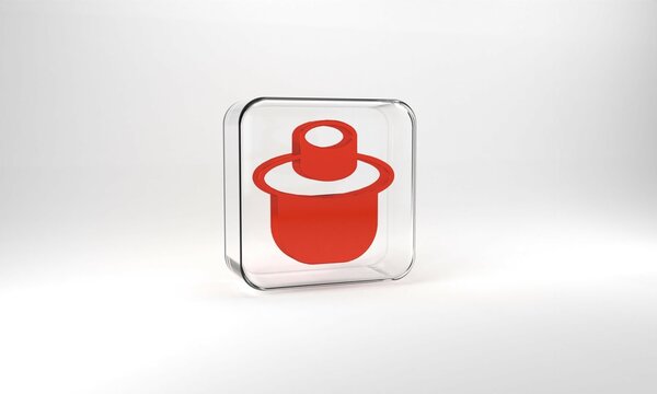 Red Beekeeper with protect hat icon isolated on grey background. Special protective uniform. Glass square button. 3d illustration 3D render