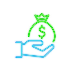 hand money bag neon icon