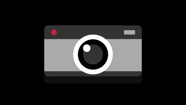 Animated grey photo camera designed in flat icon style.
