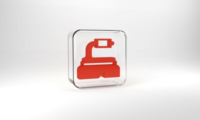 Red Brush for cleaning icon isolated on grey background. Cleaning service concept. Glass square button. 3d illustration 3D render