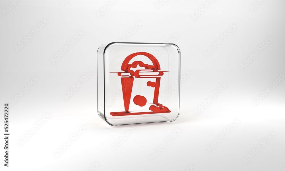 Poster red bucket with foam and bubbles icon isolated on grey background. cleaning service concept. glass s