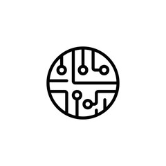 Circuit board icon. Simple outline style. Tech, microchip, circle, hardware, technology concept. Thin line vector illustration isolated on white background. EPS 10.