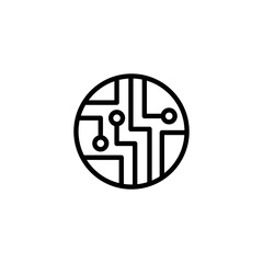 Circuit board icon. Simple outline style. Tech, microchip, circle, hardware, technology concept. Thin line vector illustration isolated on white background. EPS 10.