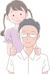 父親の肩たたきをする娘