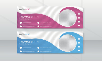 Professional Email signature cover page timeline web ad banner template with photo place modern layout.