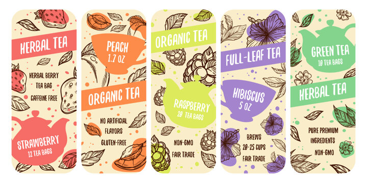 Packaging label design set for organic herbal tea